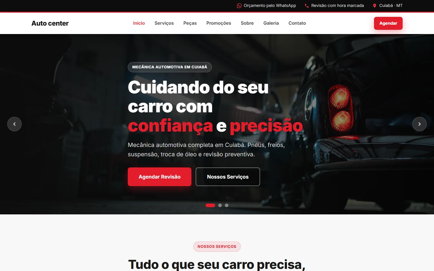 Modelo de site para auto center feito pela FS Leaders