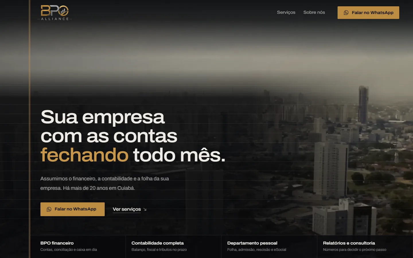 Página inicial do site da BPO Alliance, feito pela FS Leaders